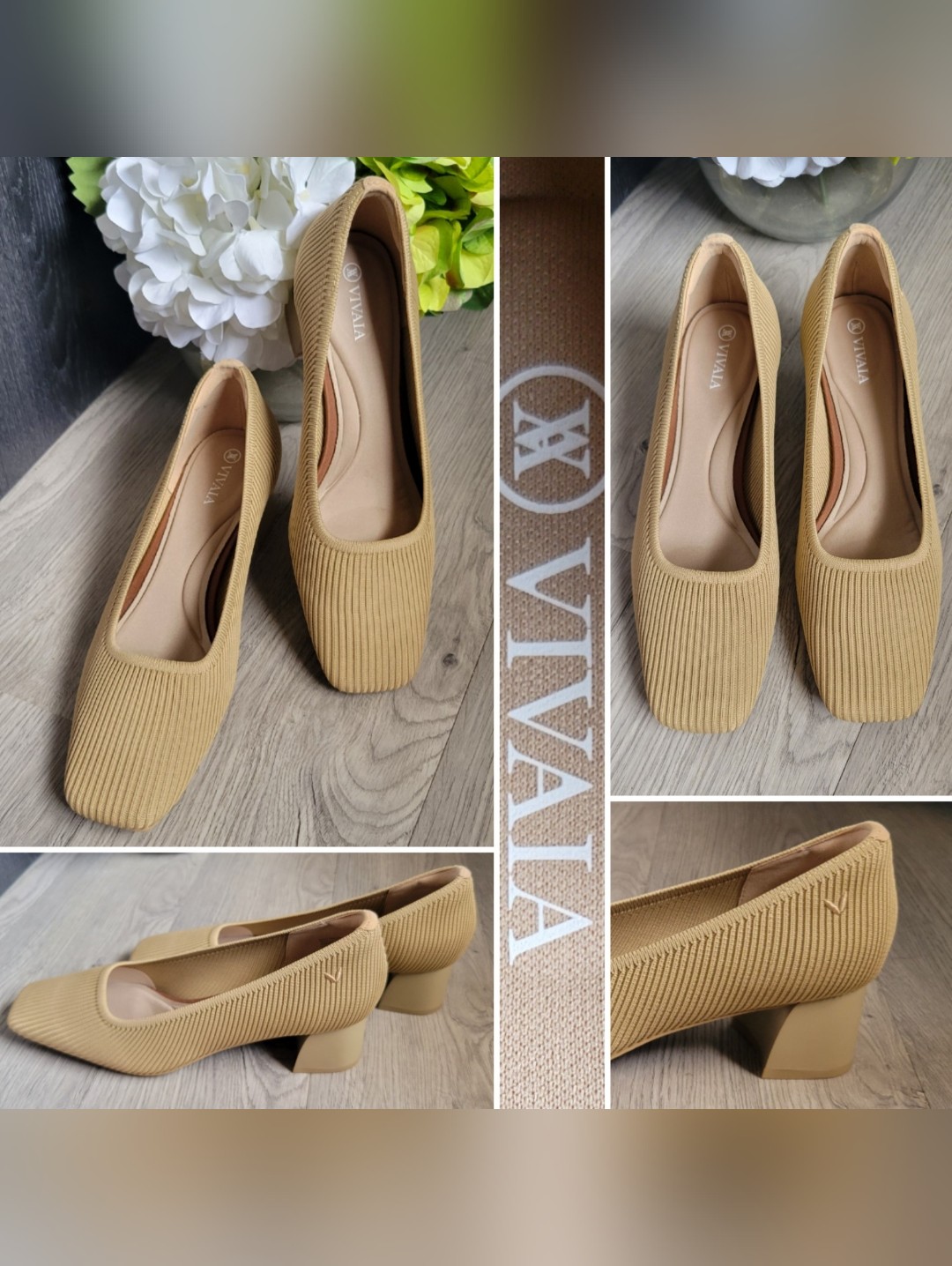 Vivaia Melody 2.0 Nude Peach Beige Square Toe Chunky Court Heels, Us 9.5, Eu 41